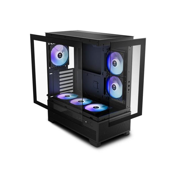 Кутия Gamdias AURA GC12 ARGB BK, Middle Tower, 1 x USB Type-C, 2 x USB 2.0, 1 x HD Audio, ATX, mATX, Mini-ITX