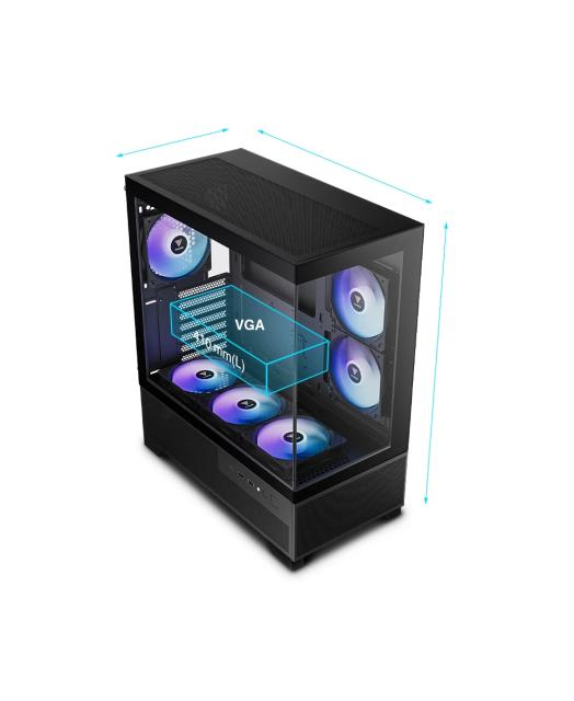Кутия Gamdias AURA GC12 ARGB BK, Middle Tower, 1 x USB Type-C, 2 x USB 2.0, 1 x HD Audio, ATX, mATX, Mini-ITX