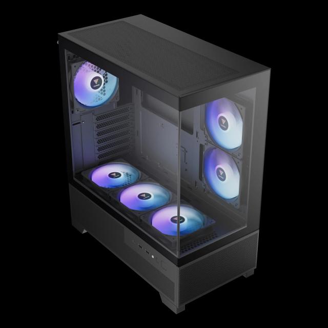 Кутия Gamdias AURA GC12 ARGB BK, Middle Tower, 1 x USB Type-C, 2 x USB 2.0, 1 x HD Audio, ATX, mATX, Mini-ITX