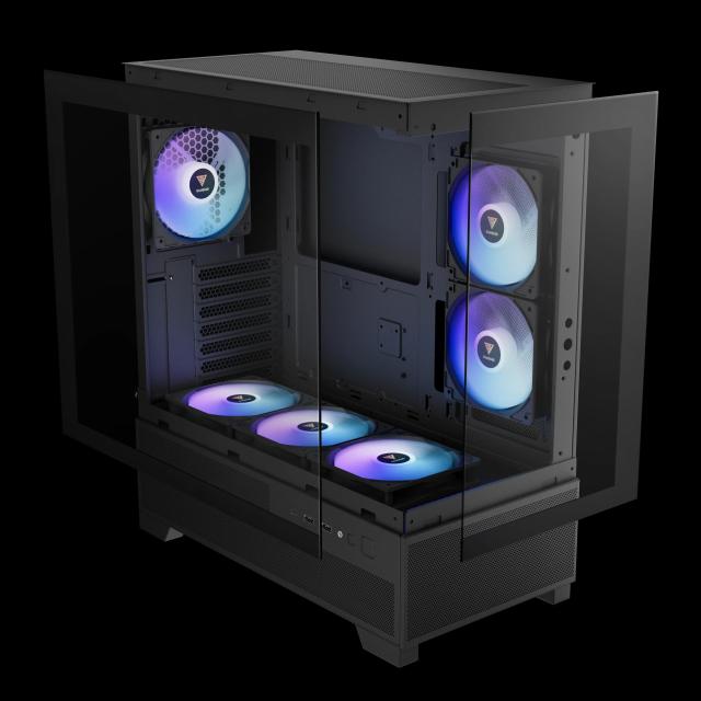 Кутия Gamdias AURA GC12 ARGB BK, Middle Tower, 1 x USB Type-C, 2 x USB 2.0, 1 x HD Audio, ATX, mATX, Mini-ITX