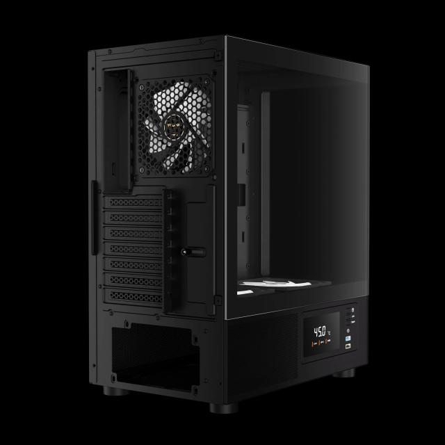 Кутия Gamdias ATLAS E2 BK, Digital Display, Curved Glass, Middle Tower, 1 x USB 3.0, 1 x USB 2.0, 1 x HD Audio, RGB button, ATX, mATX, Mini-ITX