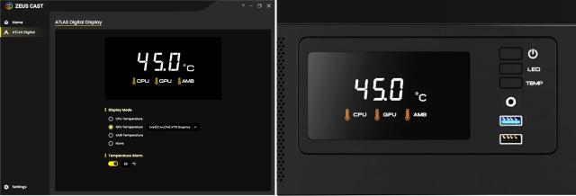 Кутия Gamdias ATLAS E2 BK, Digital Display, Curved Glass, Middle Tower, 1 x USB 3.0, 1 x USB 2.0, 1 x HD Audio, RGB button, ATX, mATX, Mini-ITX