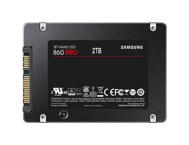 Твърд диск Samsung SSD 860 PRO 2TB Int. 2.5" SATA III, V-NAND 2-bit MLC, MJX Controller, 256-bit Encryption, Read 560 MB/s Write 530 MB/s, Cache Memory 2GB DDR4