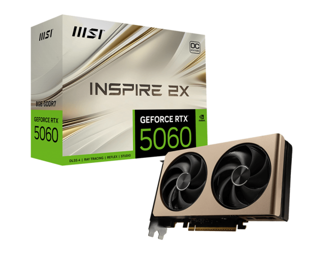 Видео карта MSI NVIDIA GeForce RTX 5060 INSPIRE 2X OC, 8GB GDDR9, 128bit, HDMI, DP
