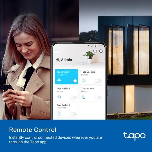 Смарт контакт TP-LINK TAPO P100, 10A, 2300W, 2.4Ghz, задаване на график, таймер