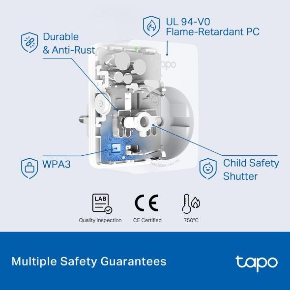 Смарт контакт TP-LINK TAPO P100, 10A, 2300W, 2.4Ghz, задаване на график, таймер