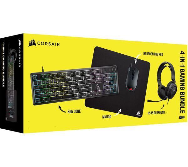 Геймърски комплект CORSAIR 4 в 1 - K55 CORE / HARPOON RGB PRO / HS35 Surround v2 / MM100