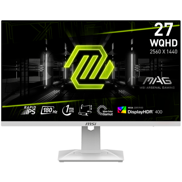 Монитор MSI MAG 274QRFW, 27.0" (68.58 cm) WQHD IPS Anti-glare Display, 180Hz, 1ms, 400cd/m2, 1000:1, HDMI, DP