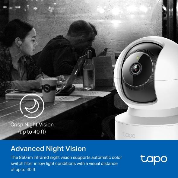 IP камера TP-Link Tapo C222, H.264, IR осветленост (до 12m), куполна Pan/Tilt камери, аудио, Wi-Fi, RJ-45, Micro SD слот до 512 GB, AI проследяване