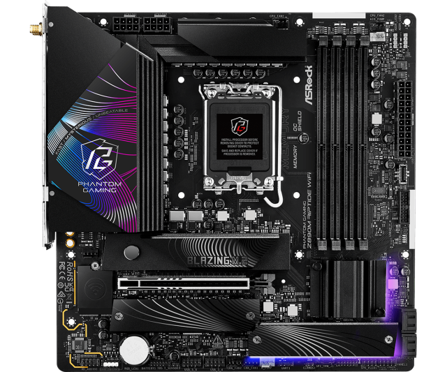 Дънна платка ASRock Z890M RIPTIDE WIFI, LGA1851, 4 x DDR5, 3 x M.2 NVMe, 4 x SATA3 6.0 Gb/s, Wi-Fi 6E, Bluetooth 5.3, HDMI, mATX