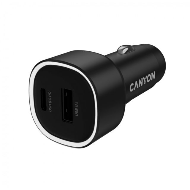 Зарядно устройство CANYON OnDrive 48 PD, 48W, USB-A+USB-C, Black