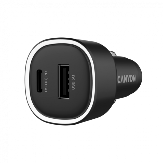 Зарядно устройство CANYON OnDrive 48 PD, 48W, USB-A+USB-C, Black