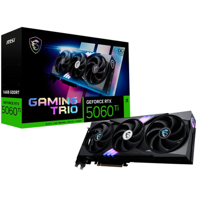 Видео карта MSI NVIDIA GeForce RTX 5060 Ti 16G GAMING TRIO OC, 16GB GDDR7, 128bit, HDMI, DP