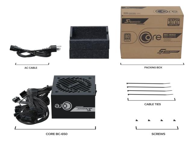 Захранване Seasonic CORE BC-650, 650W, Active PFC, ATX 3.1, PCIe 5.1, 80 PLUS Bronze