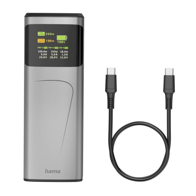 Външна батерия HAMA „High Power“, 24 000 mAh, 200 W, 2x USB-C, USB-A, бързо зареждане