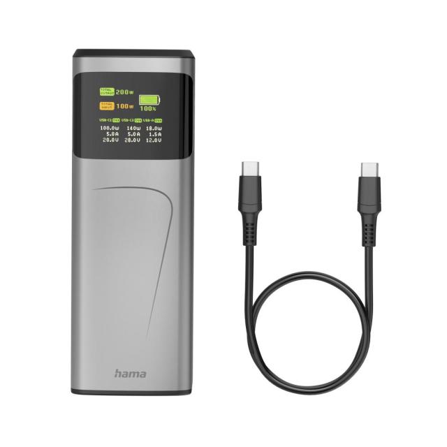 Външна батерия HAMA „High Power“, 24 000 mAh, 200 W, 2x USB-C, USB-A, бързо зареждане