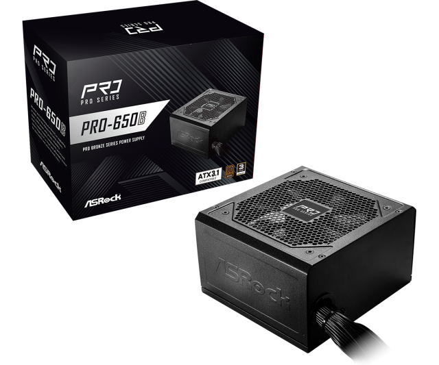 Захранване ASRock PRO-650B, 650W, Active PFC, ATX 3.1/PCIE 5.1, 80 Plus BRONZE