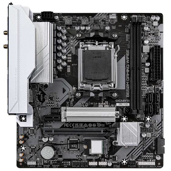 Дънна платка GIGABYTE B650M GAMING WIFI6E, AM5, 4 x DDR5, 1 x M.2, 4 x SATA 6Gb/s, Wi-Fi 6E+BT, VGA, HDMI, ATX 
