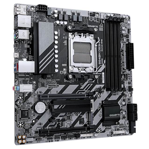 Дънна платка GIGABYTE B840M DS3H WF6, AM5, 4 x DDR5, 2 x M.2, 4 x SATA 6Gb/s, Wi-Fi 6+BT, HDMI, DP. Micro ATX