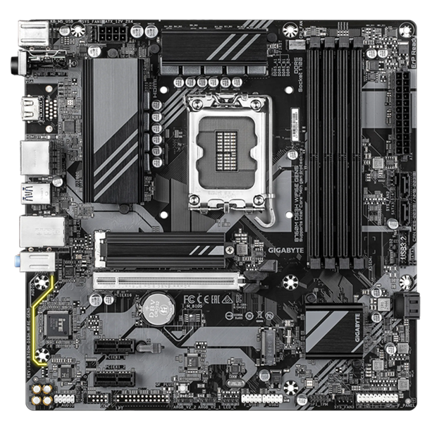 Дънна платка GIGABYTE B760M DS3H WF6E GEN5, LGA1700, 4 x DDR5, 4 x SATA 6Gb/s, 2 x m.2, Wi-Fi 6E+BT, HDMI, DP, MicroATX