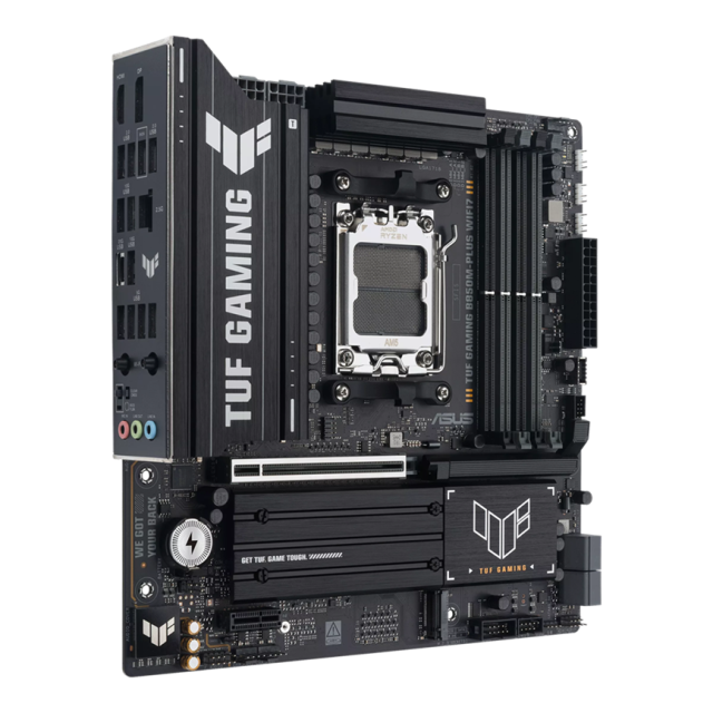 Дънна платка ASUS TUF GAMING B850M-PLUS WIFI7, AMD5, 4x DDR5, 3x M.2, 4x SATA 6Gb/s, Wi-Fi 7, Bluetooth v5.4, HDMI, DP, micro ATX