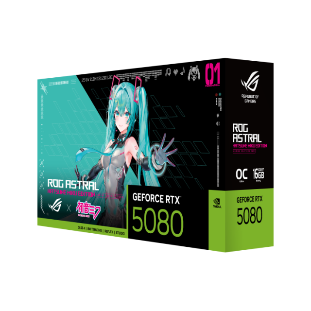 Видео карта ASUS ROG Astral GeForce RTX 5080 16GB GDDR7 OC Hatsune Miku Edition, 256-bit, HDMI, DP
