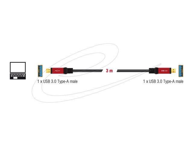 Кабел Delock USB 3.2 Type-A(м) към USB 3.0 Type-A(м), 3m. metal