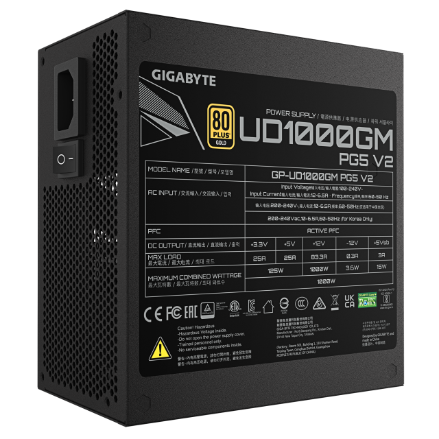 Захранване Gigabyte UD1000GM PG5 V2, 1000W, 80 PLUS GOLD, Fully Modular
