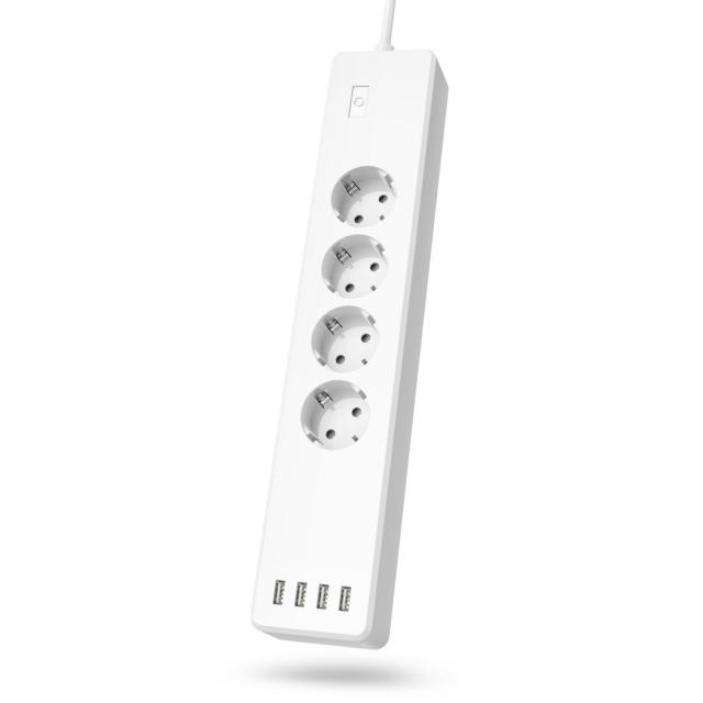 Смарт разклонител HAMA Wi-Fi  2.4Ghz, 4 гнезда, 4xUSB, 1.7 m, бял
