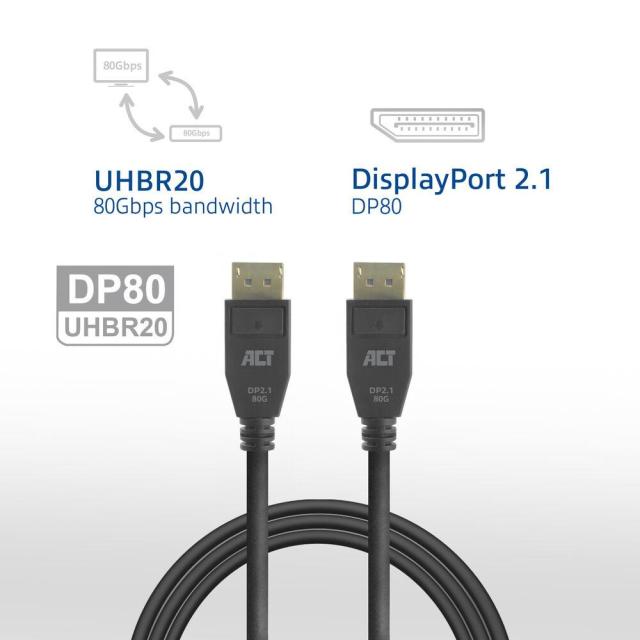 ACT Кабел Display port 2.1 мъжко - HDMI-A мъжко, 3м, черен, булк опаковка