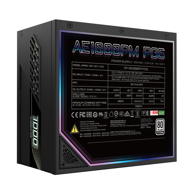 Захранване Gigabyte AORUS ELITE P1000W, Active PFC, ATX 3.1/PCIe 5.1, 80 PLUS Platinum, Full Modular