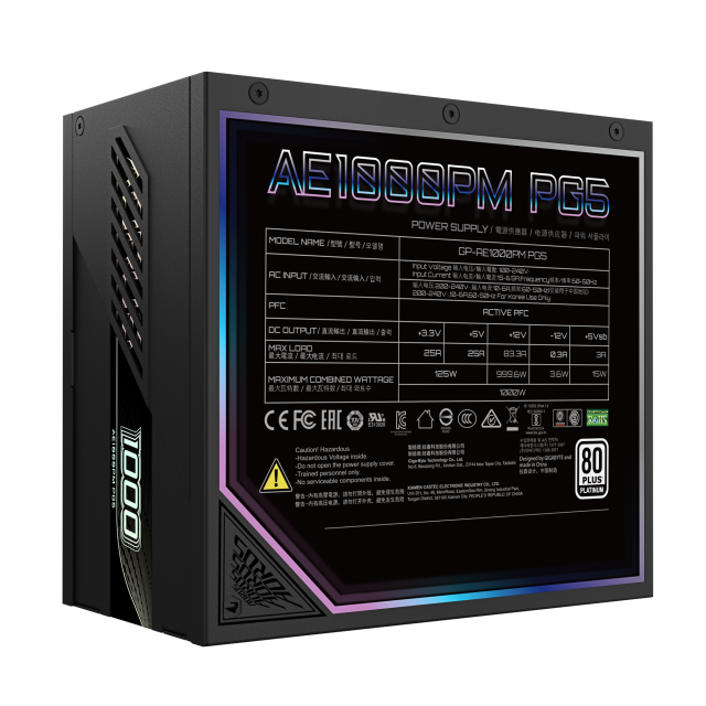 Захранване Gigabyte AORUS ELITE P1000W, Active PFC, ATX 3.1/PCIe 5.1, 80 PLUS Platinum, Full Modular