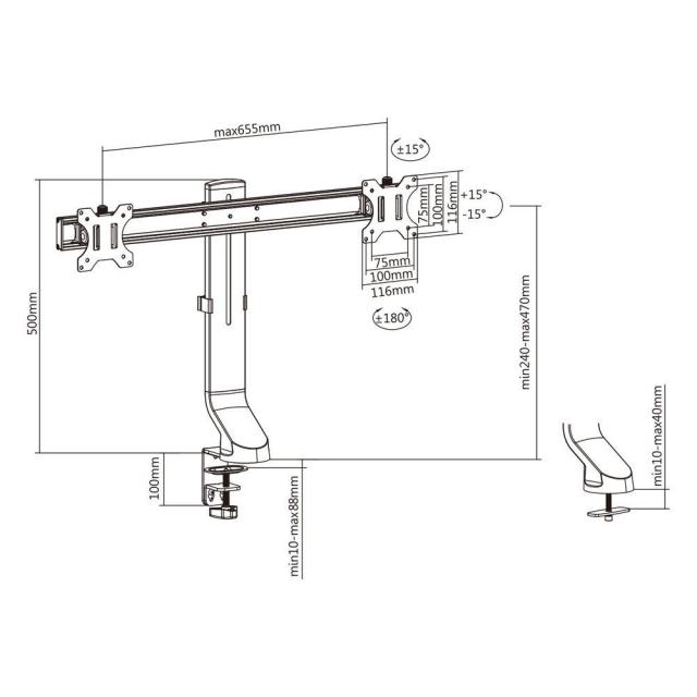 Стойка за 2 бр мониторa EWENT ACT AC8322 27" (68.6 cm) с регулиране на височината
