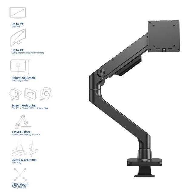 Стойка EWENT ACT AC8340 за монитор макс. 49" с едно рамо, пружинен механизъм, до 20кг