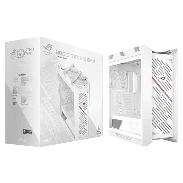 Кутия ASUS ROG Strix Helios II White Edition, Middle Tower, 4 x USB 3.2, 2 x USB 3.2 Type-C, 1 x headphone / Microphone, EATX / ATX / Micro ATX / Mini-ITX, Бяла