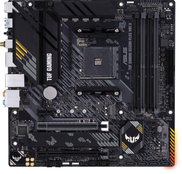 Дънна платка ASUS TUF GAMING B550M-PLUS WIFI II, AMD AM4, 4x DDR4, PCIe 4.0, 2x M.2 slots, 4x SATA 6Gb/s, Wi-Fi6+BTv5.2, HDMI, DP, micro ATX