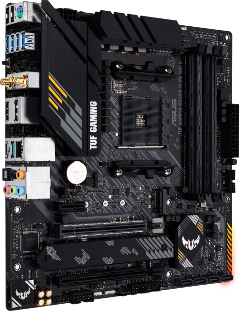Дънна платка ASUS TUF GAMING B550M-PLUS WIFI II, AMD AM4, 4x DDR4, PCIe 4.0, 2x M.2 slots, 4x SATA 6Gb/s, Wi-Fi6+BTv5.2, HDMI, DP, micro ATX