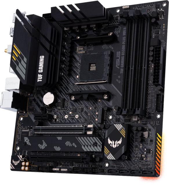 Дънна платка ASUS TUF GAMING B550M-PLUS WIFI II, AMD AM4, 4x DDR4, PCIe 4.0, 2x M.2 slots, 4x SATA 6Gb/s, Wi-Fi6+BTv5.2, HDMI, DP, micro ATX