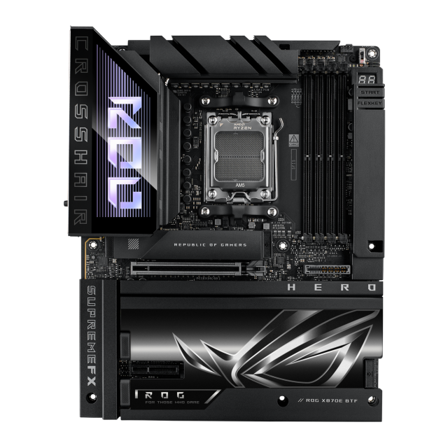 Дънна платка ASUS ROG CROSSHAIR X870E-E HERO BTF WIFI, AM5, 4x DDR5, PCIe 5.0, 5 x M.2 slots, 4 x SATA 6Gb/s, 2x 1 x Ethernet, HDMI, ATX