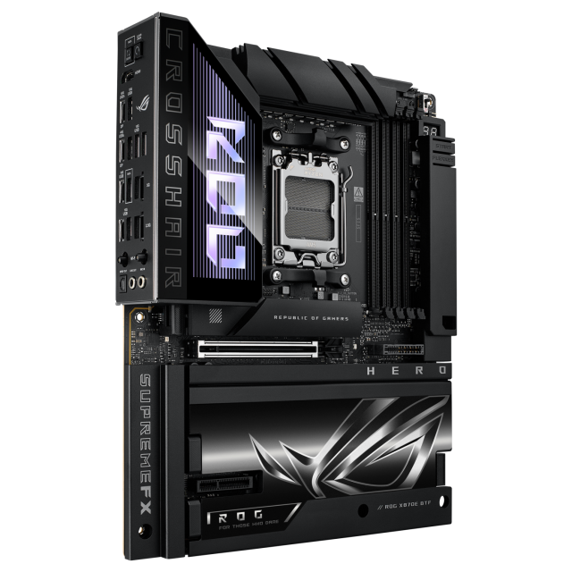 Дънна платка ASUS ROG CROSSHAIR X870E-E HERO BTF WIFI, AM5, 4x DDR5, PCIe 5.0, 5 x M.2 slots, 4 x SATA 6Gb/s, 2x 1 x Ethernet, HDMI, ATX