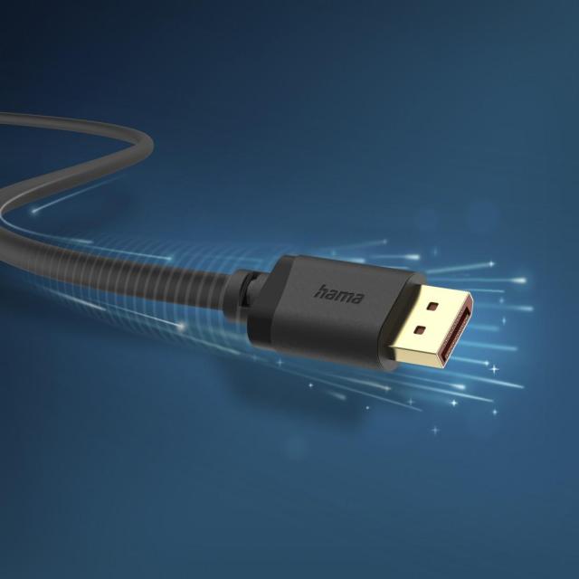 Кабел HAMA DisplayPort(м) към DisplayPort(м) 2.1, Ultra-HD 16K, 80 Gbit/s, 2 m