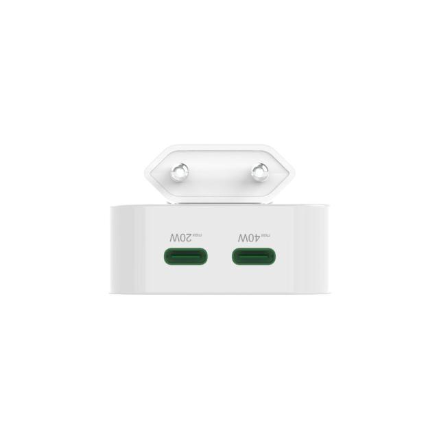 HAMA Бързо мини зарядно GaN, 2 x USB-C, PD, 40 W, сгъващ се адаптер, бял