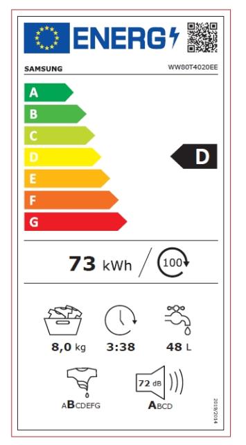 Пералня Samsung  WW80T4020EE/LE, Washing machine 8kg, 1200 rpm, Energy Efficiency D, Digital Inverter Technology, Spin Efficiency B, Hygiene Steam, White
