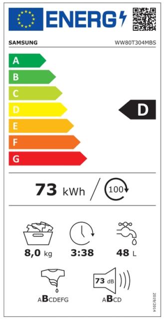 Пералня Samsung WW80T304MBS/LE, Washing machine 8 kg, 1400 rpm, Slim, Energy Efficiency D, Spin Efficiency B, Digital Inverter Technology, Quick Wash, Drum Clean, silver, black door