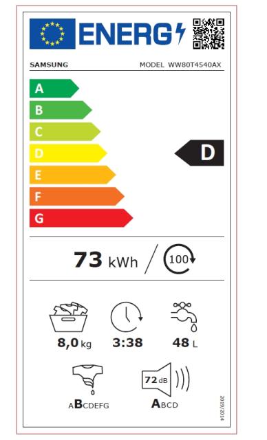 Пералня Samsung WW80T4540AX/LE, Washing Machine, 8 kg, 1400 rpm,  Energy Efficiency D, Add Wash,  Hygiene Steam, Spin Efficiency A, WiFi, Stainless steel, Black door