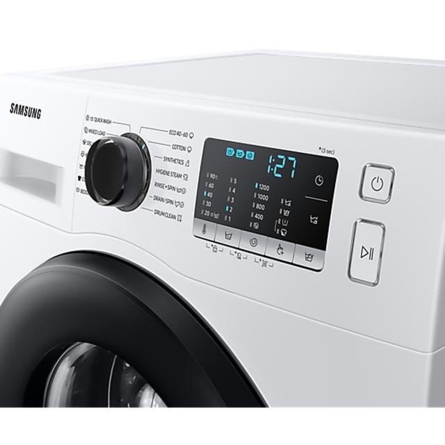 Пералня Samsung WW80AA126AE/LE, Washing Machine,  8 kg, 1200 rpm,  Energy Efficiency E, Eco Bubble, Bubble Soak, Hygiene Steam, Smart Check, Volt Control, Spin Efficiency B,  White, Black door