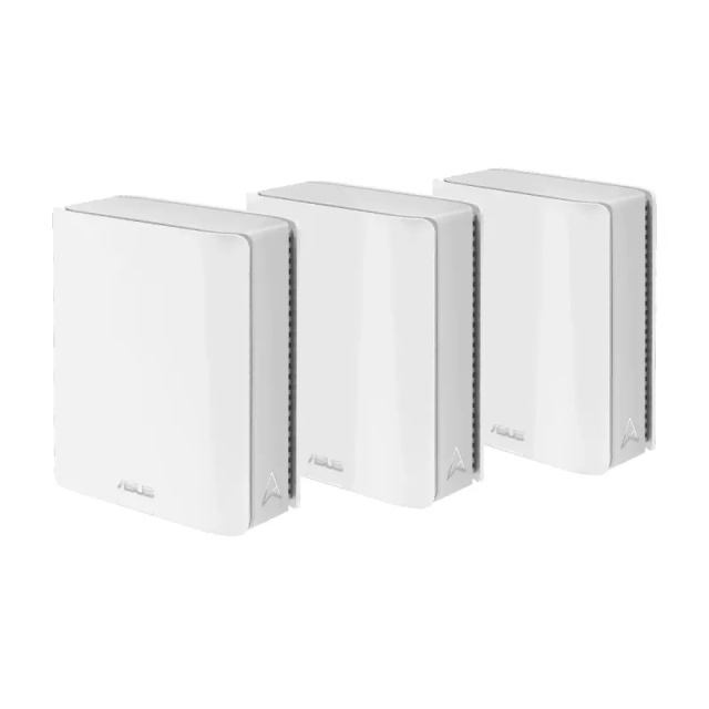 Мрежови комплект ASUS ZenWiFi BT8 (W-3-PK) WHITE, WiFi7 (802.11be) Smart AiMesh Extendable Router, 6 GHz WiFi, 2.4 / 5 / 6 GHz, 688+4323+8643 Mbps, 1x WAN, 3x LAN, 1x USB