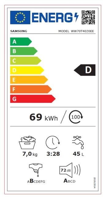 Пералня Samsung WW70T4020EE/LE, Washing machine 7kg, 1200 rpm, Energy Efficiency D, Digital Inverter Technology, Spin Efficiency B, Hygiene Steam, White