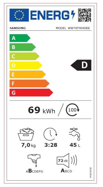 Пералня Samsung WW70T4040EE/LE,  Washing Machine, 7 kg, 1400 rpm, Energy Efficiency D, Digital Inverter, Hygiene Steam, Drum Clean, LED display, Spin Efficiency B, White