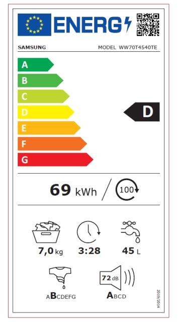 Пералня Samsung WW70T4540TE/LE, Washing machine 7kg, 1400 rpm, AddWash, Energy Efficiency D, Digital Inverter Technology, Spin Efficiency B, Hygiene Steam, White